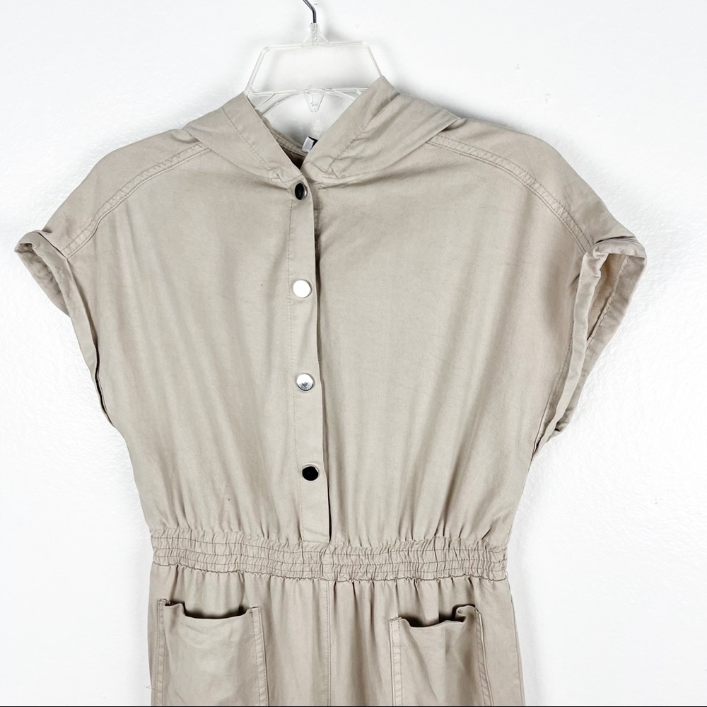 ZARA Cream 100% Cotton Utility Snap Button Closure Hoodie Jumpsuit, Size 12 Boho - Picture 7 of 12